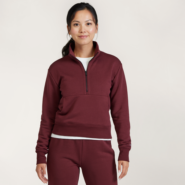 WOMENS ANYTIME QUARTER ZIP - BOTANIC RED