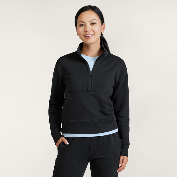 WOMENS ANYTIME QUARTER ZIP - NATURAL BLACK